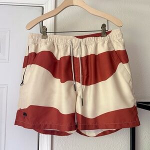 OAS cream rust striped swim beach elastic drawstring waist shorts trunks